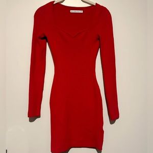Abercrombie & Fitch Portrait Neck Mini Sweater Dress Red